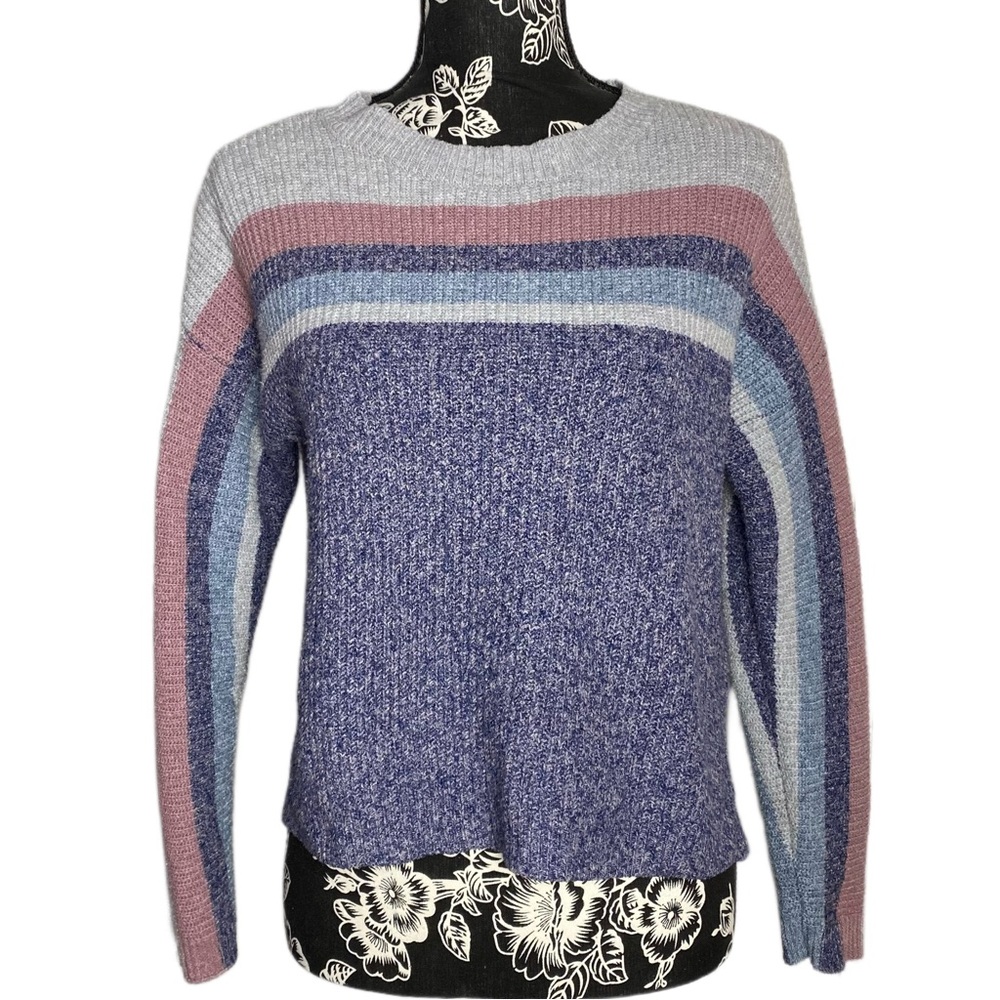 Hippie Rose Marled Striped Long Sleeve Sweater Small Pink Blue Purple Gray NWOT
